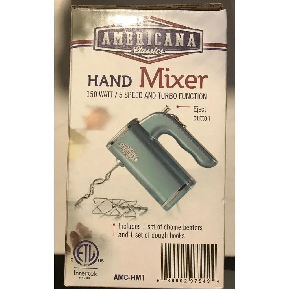 Americana Classics Hand Mixer  5-Speed, 150 watt Turbo Function Turquoise NIB - Picture 3 of 5